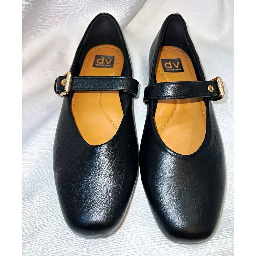 Dolce Vita Women’s Mary Jane Buckle Flats Square Toe Black 10 - Picture 3 of 9
